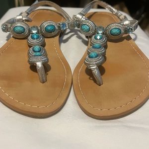 Silver and turquoise sandals, size 6
